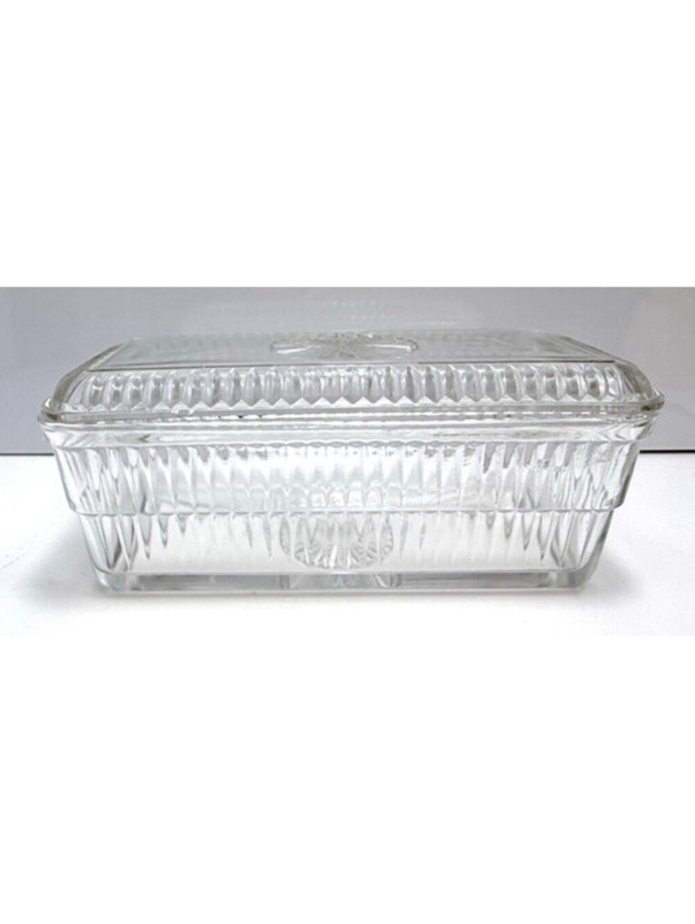 Vtg Federal Glass Refrigerator Fridge Dish w/Lid Clear Rectangle CHIP 9"L